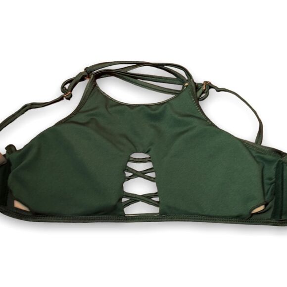 Tinibikini Green High Neck High Waist Strappy Bikini Set US XS - Picture 3 of 6